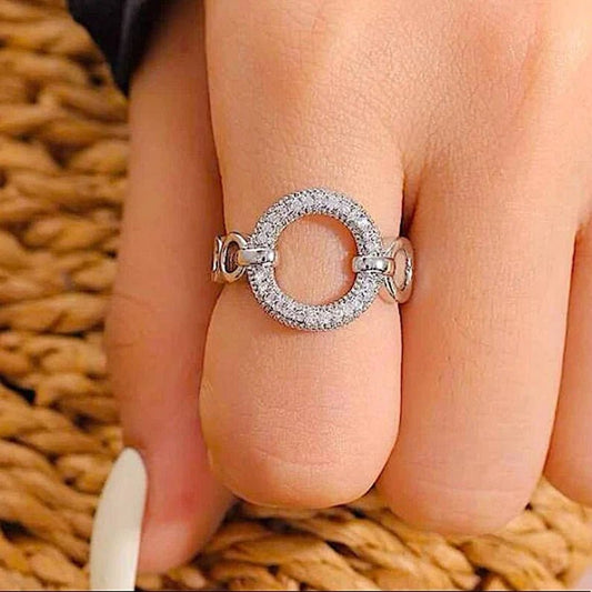 Adjustable Silver Stone Studded Circle Designed Ring - Valo Rings
